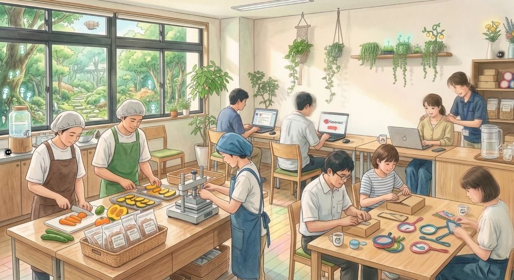 Lookエキキタの作業風景イラスト