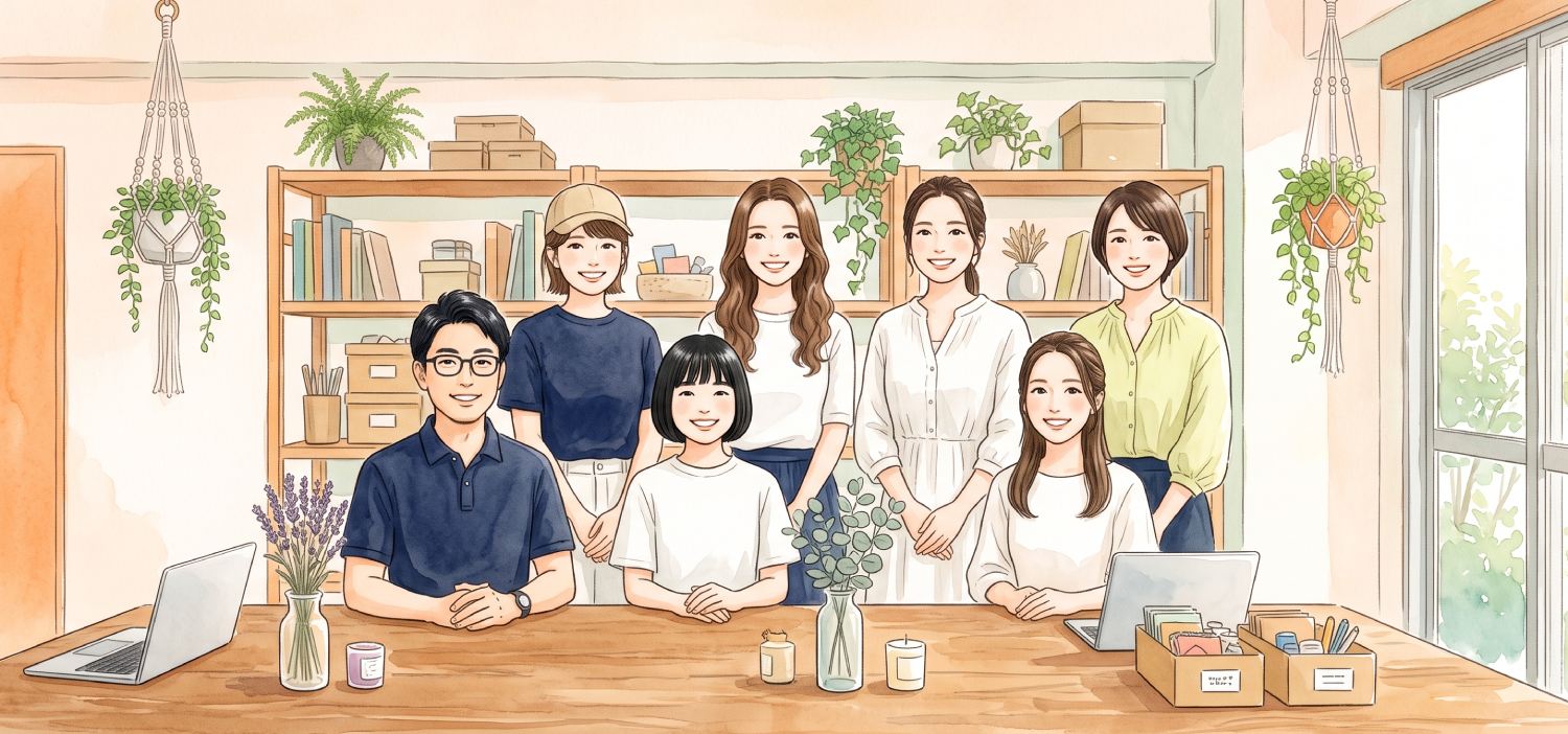Lookエキキタのスタッフ7名のイラスト